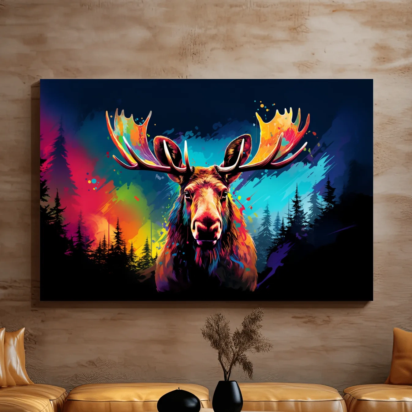 Colorful retro illustration of a moose head
