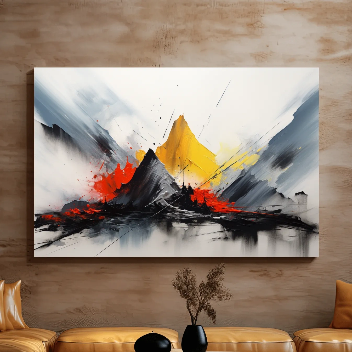 Abstract Mountain Peaks Painting - Modern Impasto Style Wall Art