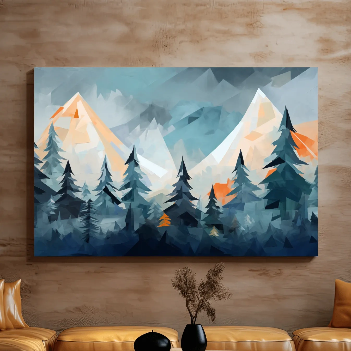 Geometric Alpine Peaks And Pine Forest - Abstract Mountain Landscape Wall Art