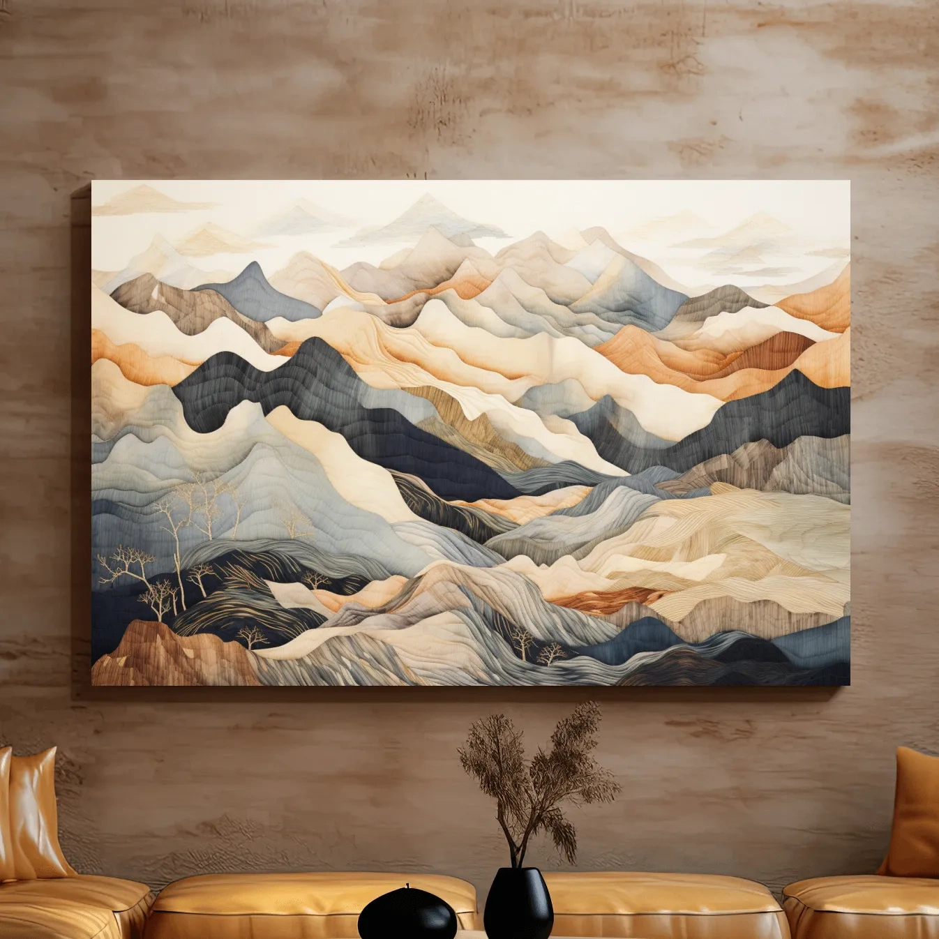 Layered Abstract Mountain Range Painting - Tapestry Style Wall Art