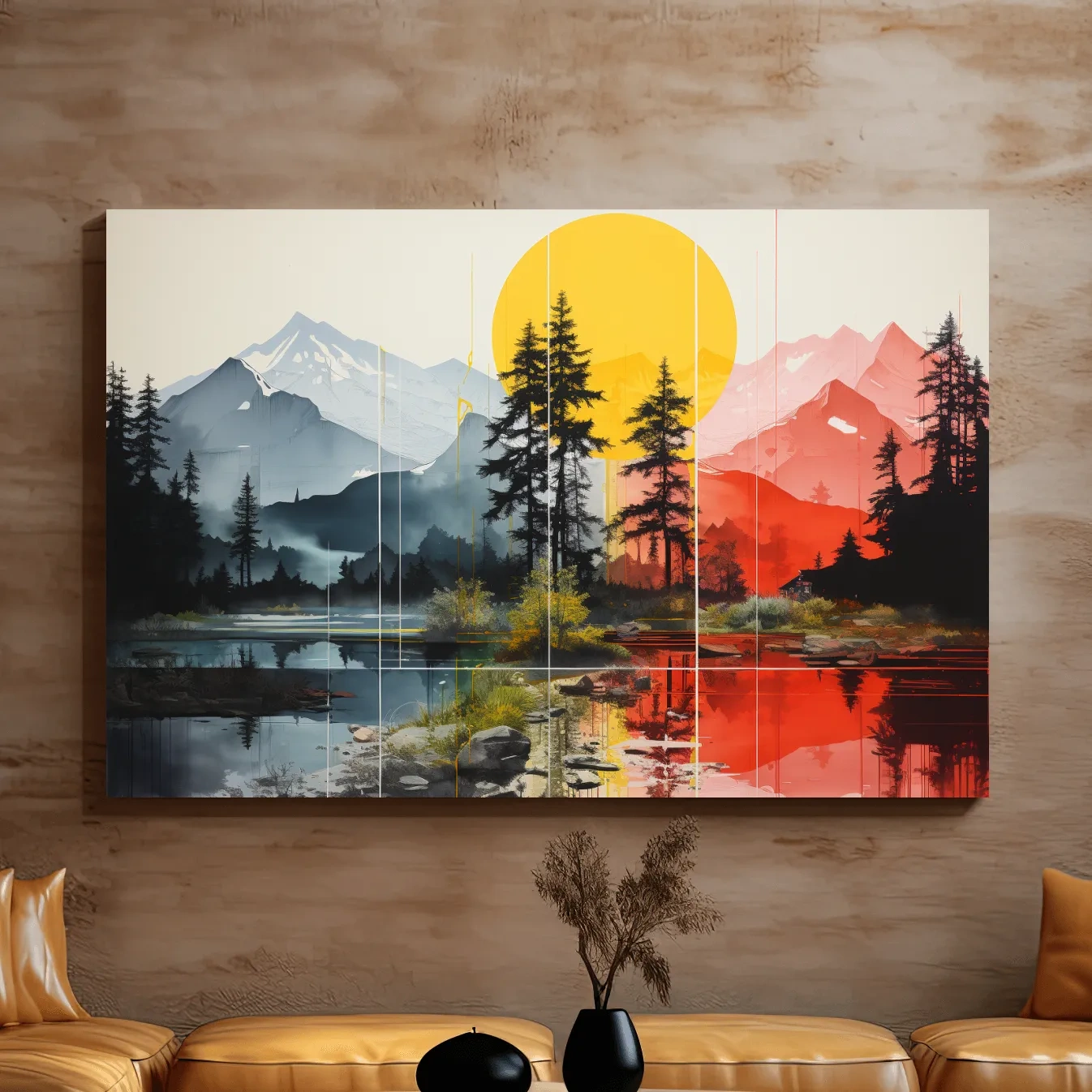 Alpine sunset watercolour painting artwork