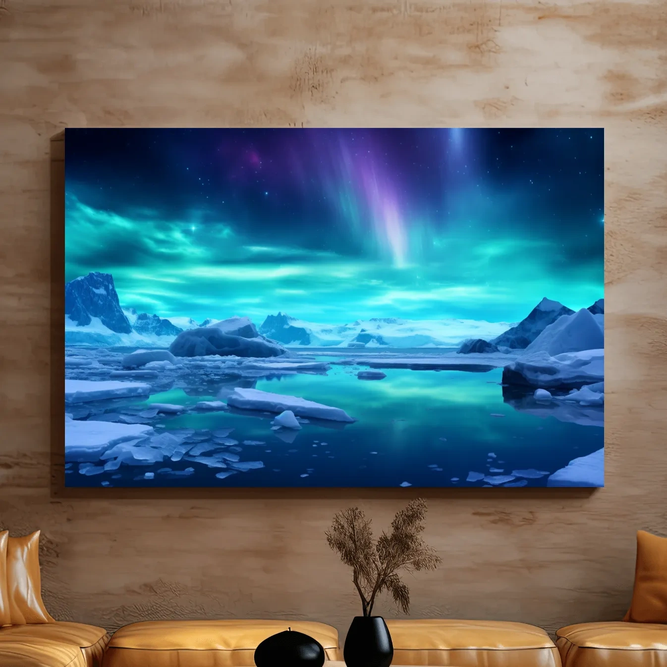 Vibrant Arctic Aurora Over Icebergs - Polar Night Photographic Wall Art