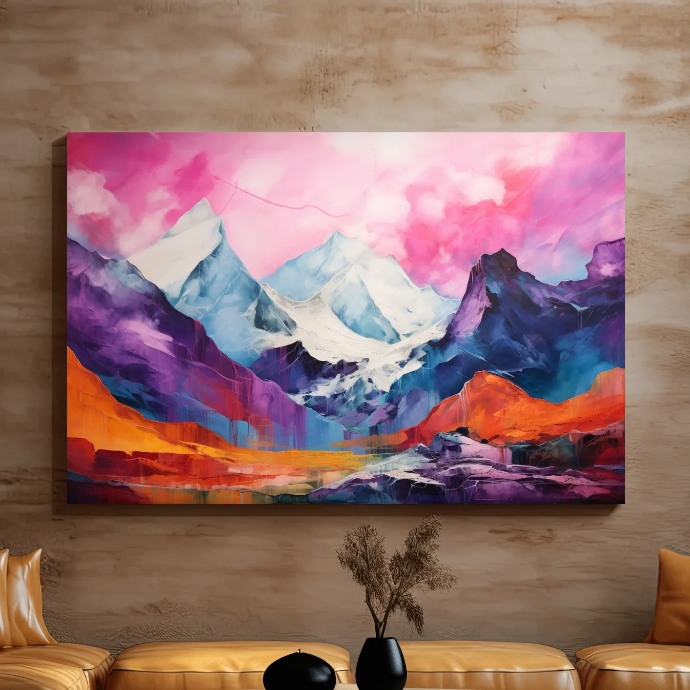 Bright colourful mountain painting