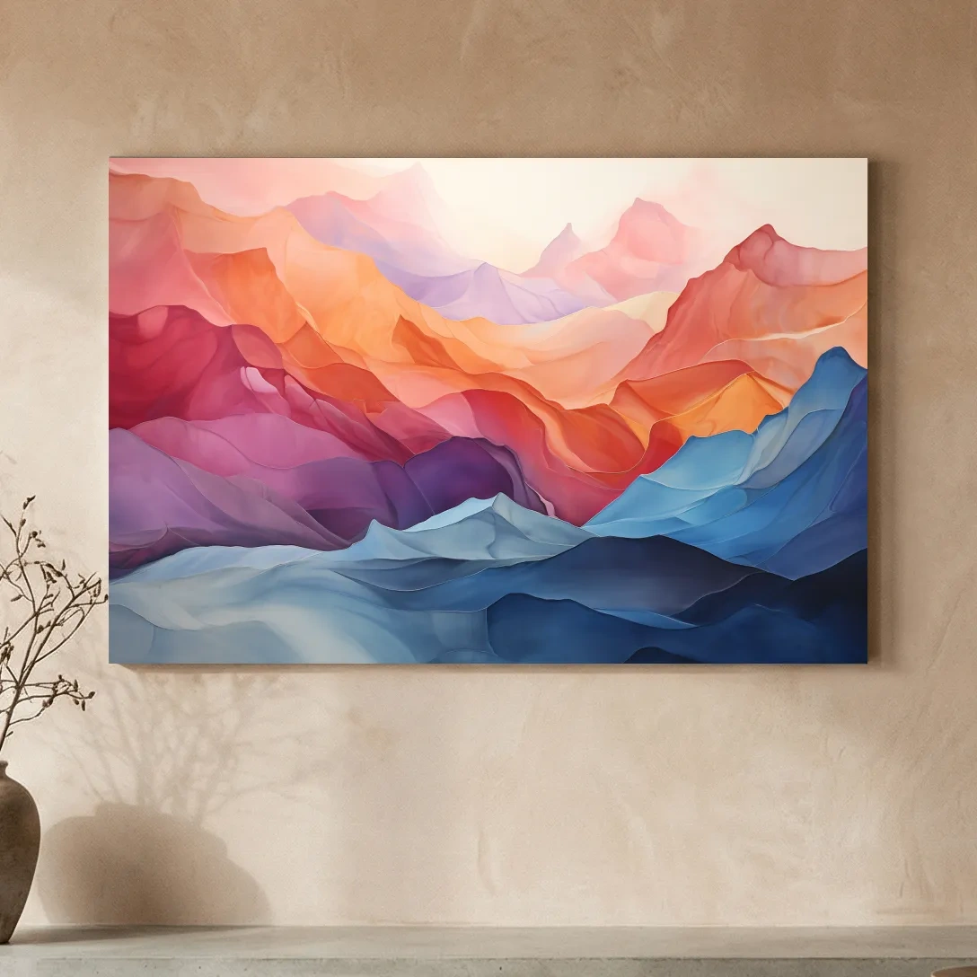 Vibrant Abstract Layered Mountain Landscape - Modern Colorful Alpine Wall Art