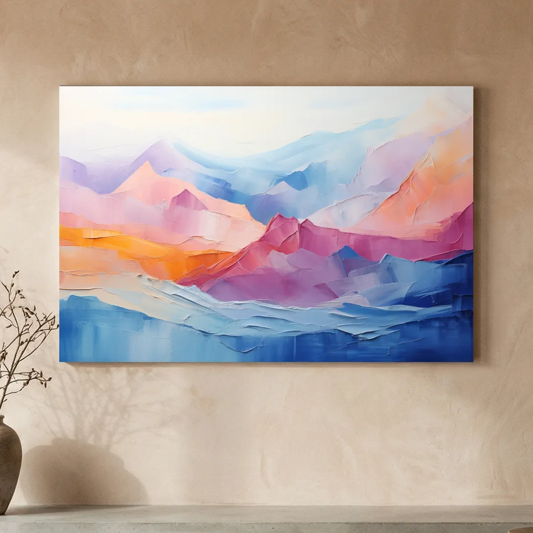 Vibrant Pastel Abstract Mountain Landscape - Colorful Mountain Wall Art