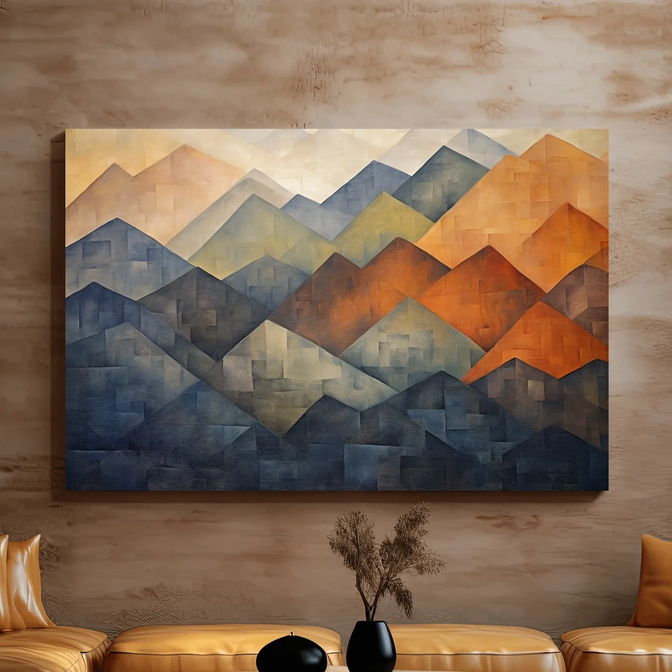 Geometric Abstract Mountain Range Artwork - Patchwork Landscape Wall Art