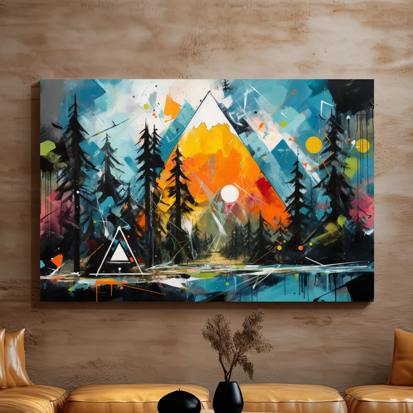 Colorful energetic style alpine mountain painting