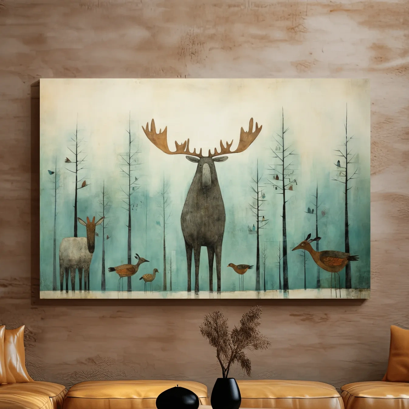 Funny illustration of a moose in the forest