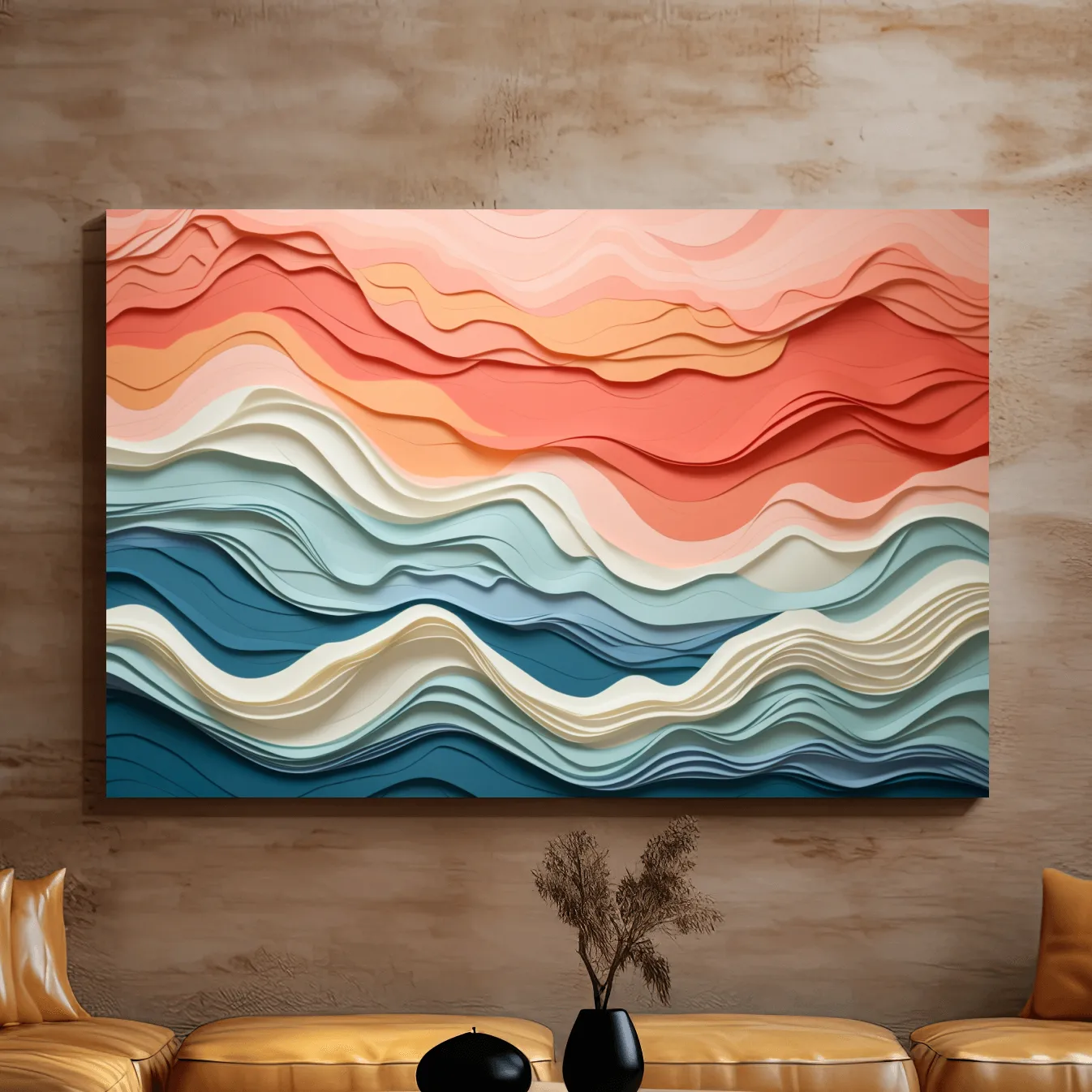 Flowing paper art, rolling mountain shapes