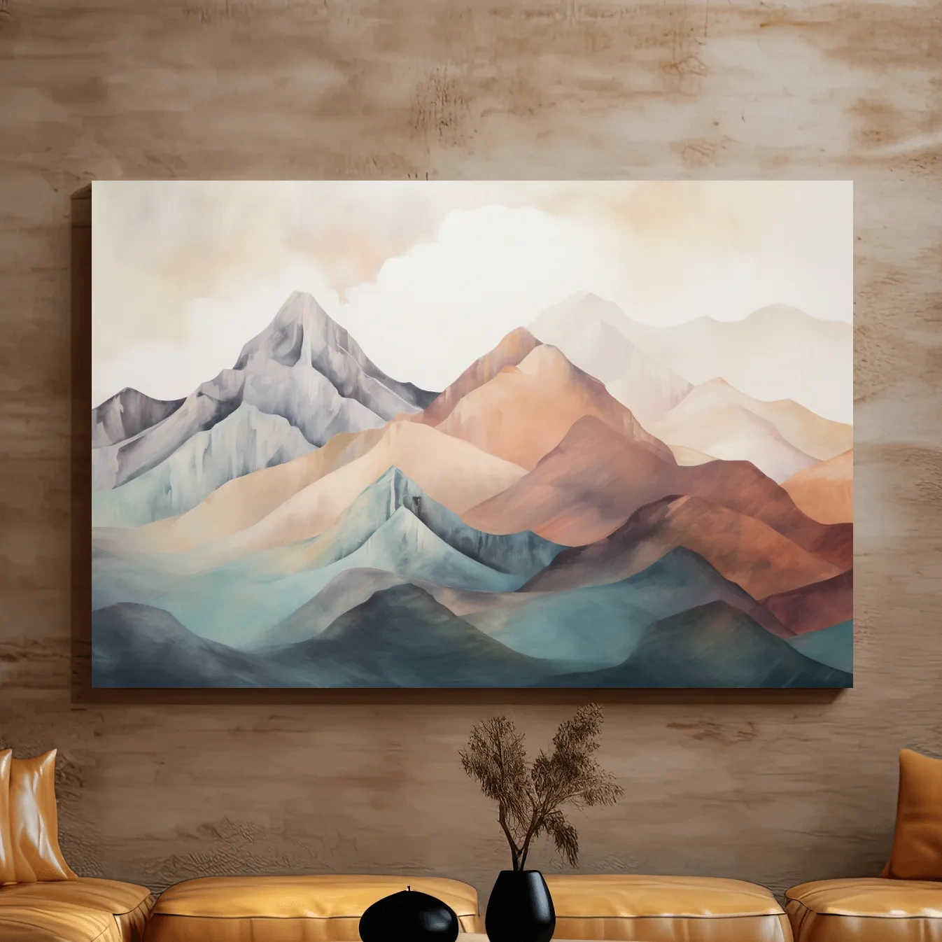 Subtle pastel painting of mountain ranges
