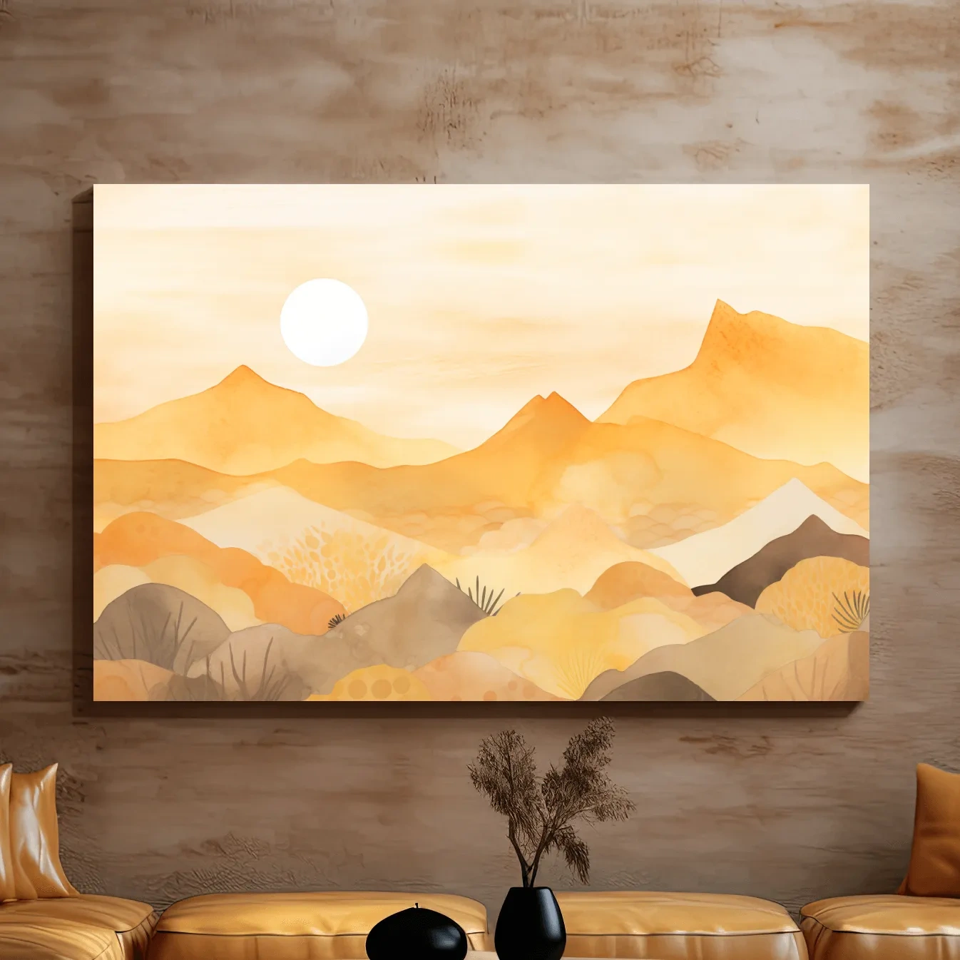 Watercolour painting of expressionism mountain landscapes