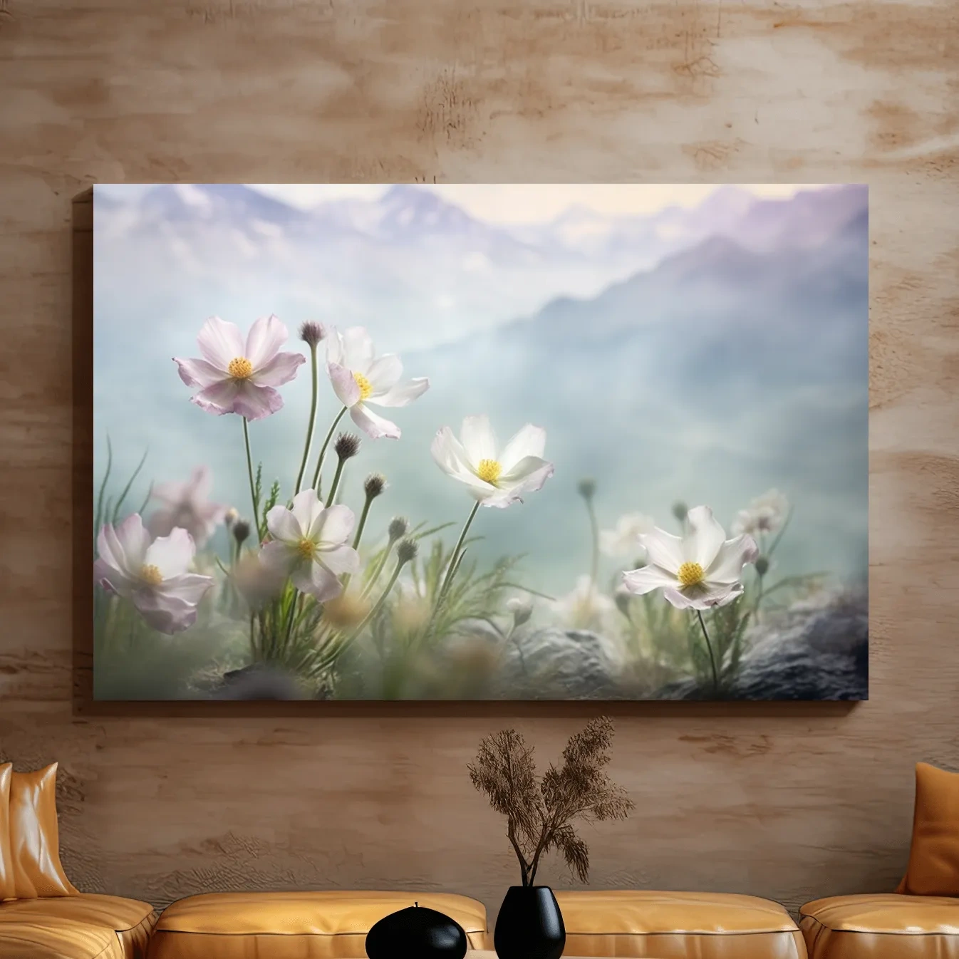 Dreamy Alpine Wildflower Meadow - Soft Pastel Mountain Botanic Artwork