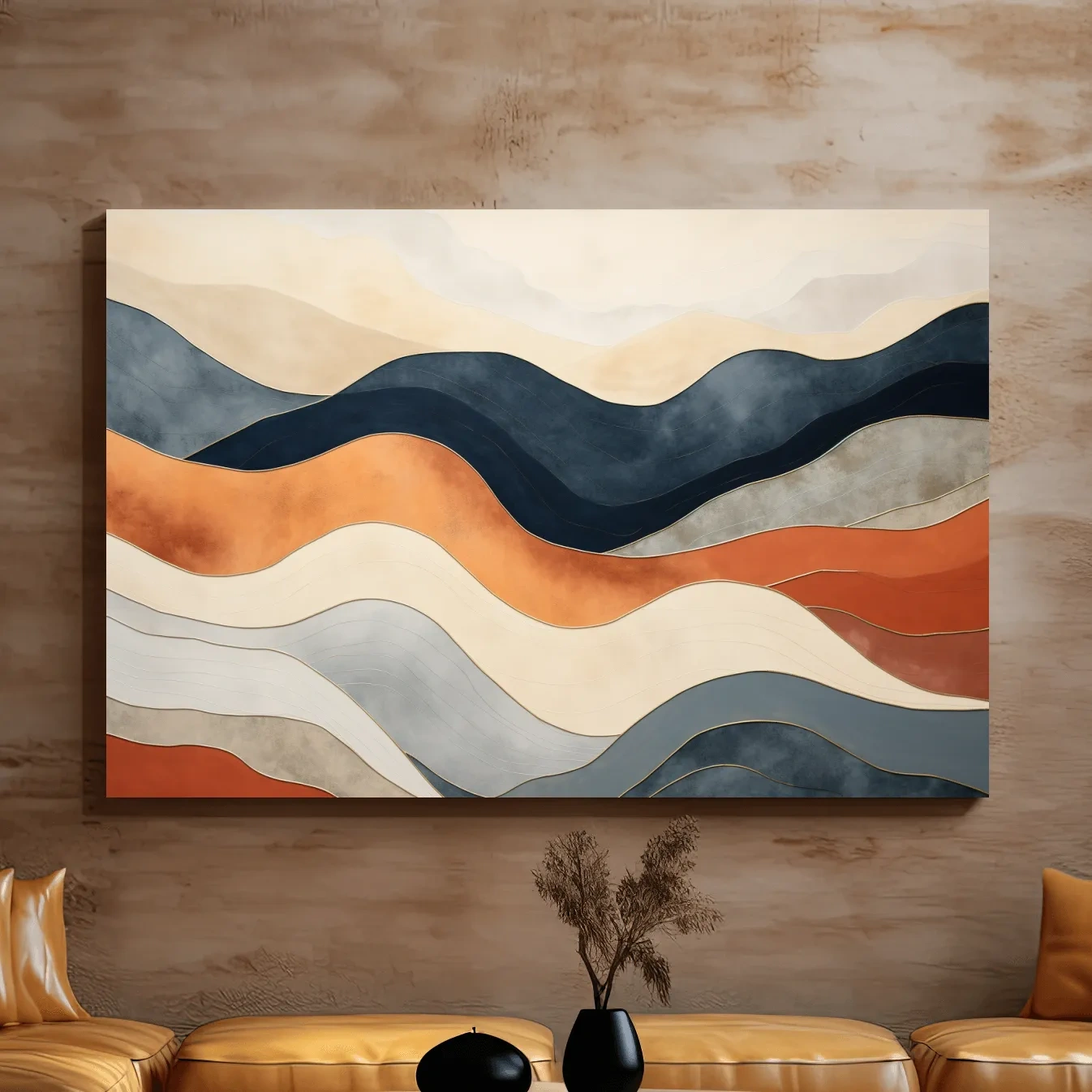 Rolling abstract mountain shapes, mid century style art