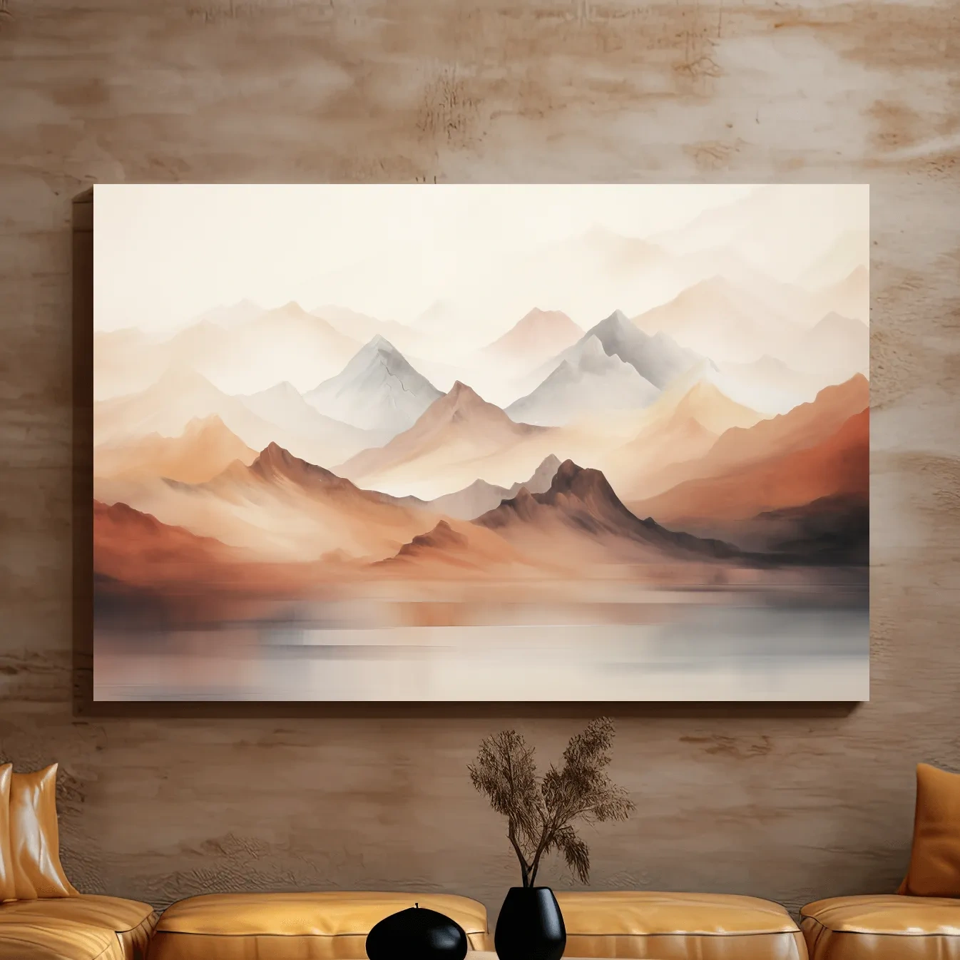 Subtle pastel painting of mountain ranges