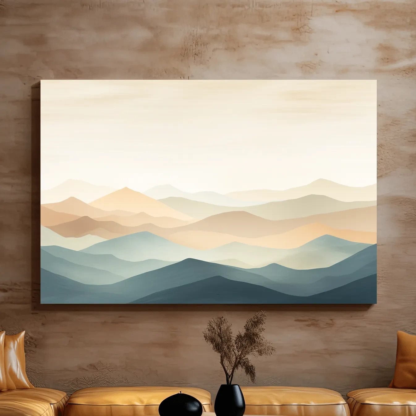 Subtle wavy mountain peaks painting, pastel colored wall art