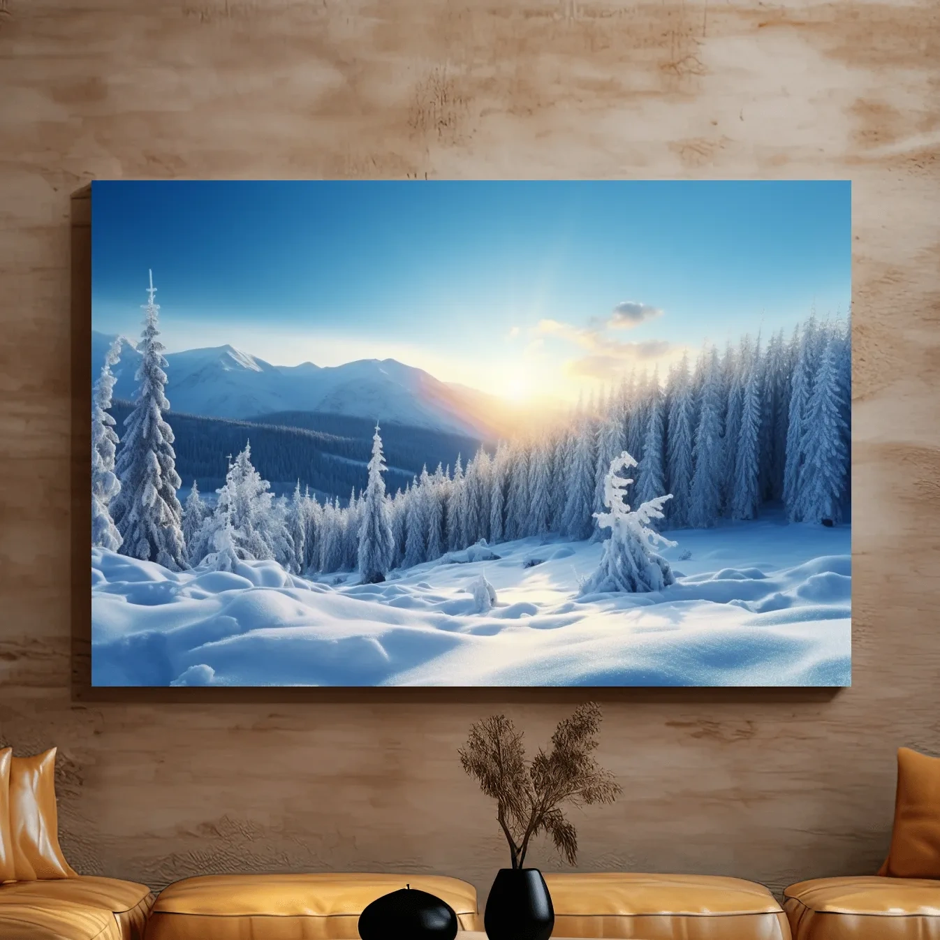 Snowy Alpine Forest Sunrise - Winter Nature Photographic Wall Art