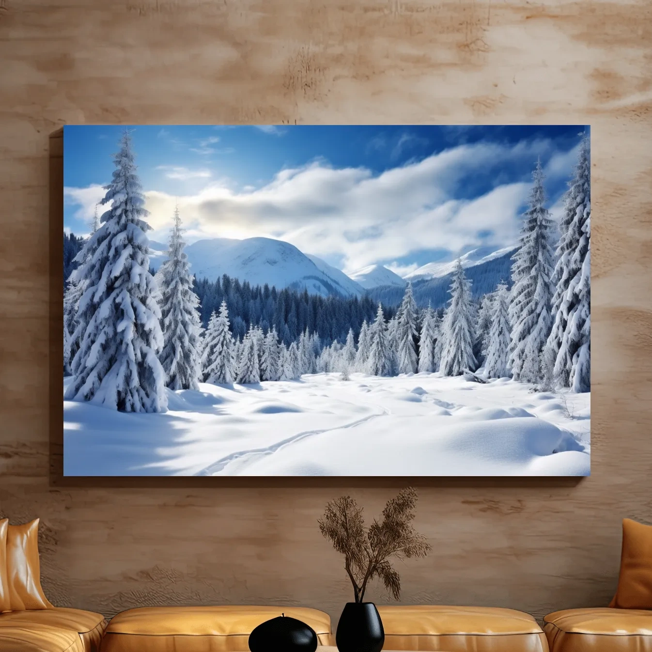Snowy Alpine Mountain Forest Landscape - Winter Wilderness Photographic Wall Art