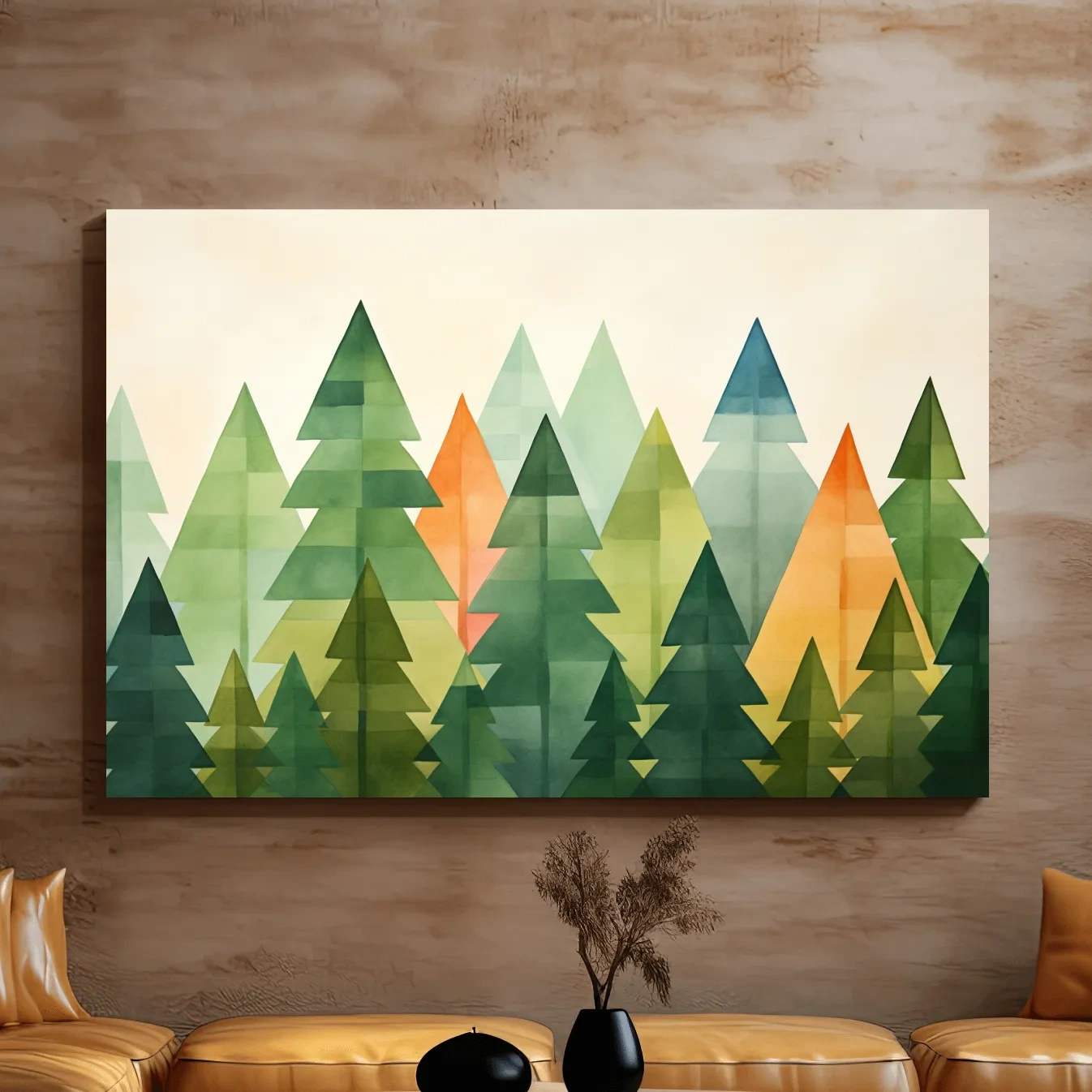 Minimal forest artwork, bohemian rustic trees wall art