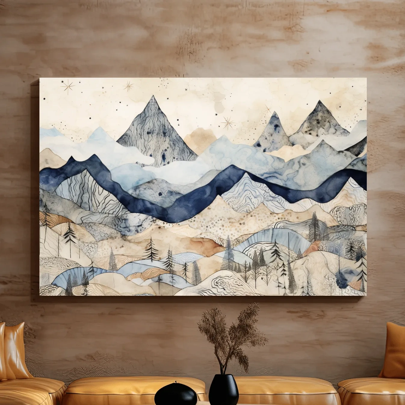 Patchwork Watercolor Mountain Range - Modern Alpine Landscape Wall Art