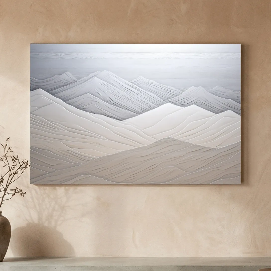 Minimalist Layered Mountain Relief Landscape - Monochrome Wall Art