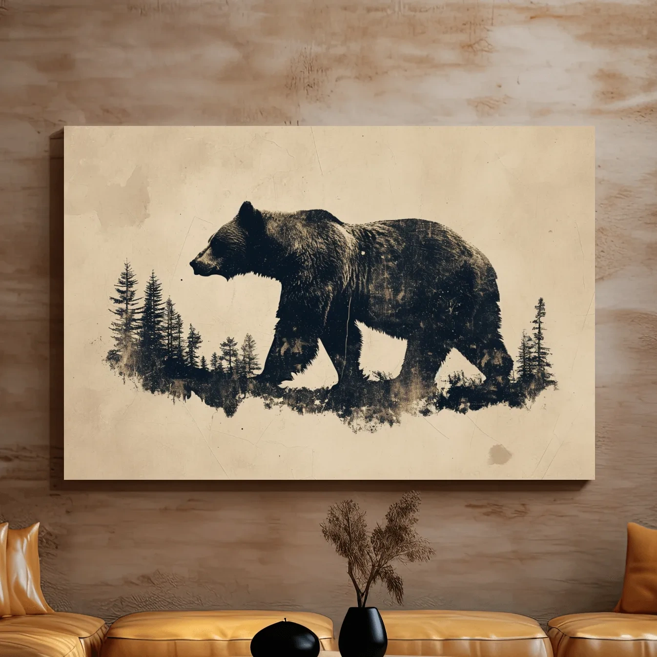 Grizzly bear artwork print, vintage style silhouette