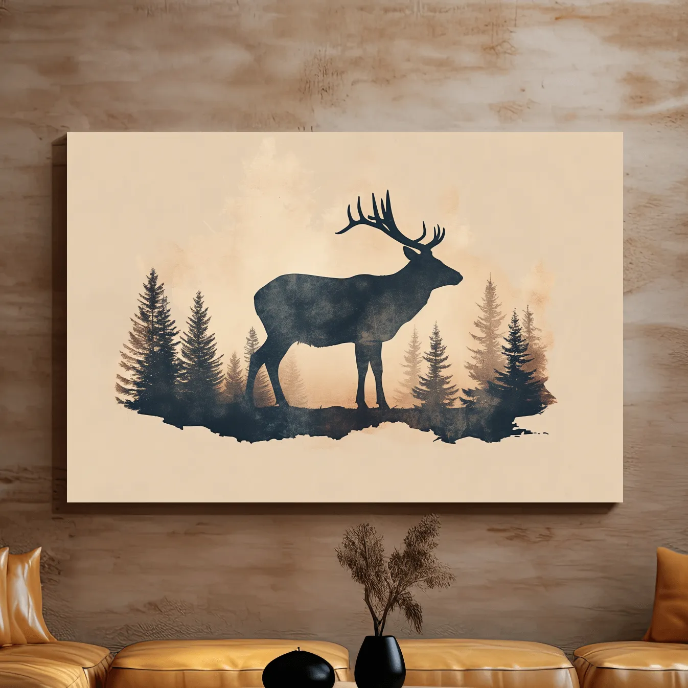 Vintage deer illustration artwork, silhouette sepia style