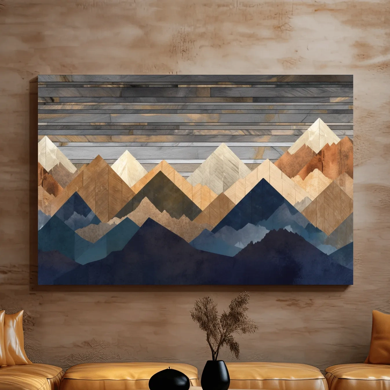 Printed wooden panel mountain art