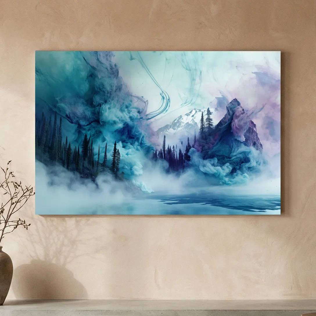 Ethereal Misty Alpine Forest & Mountains - Surreal Abstract Landscape Wall Art