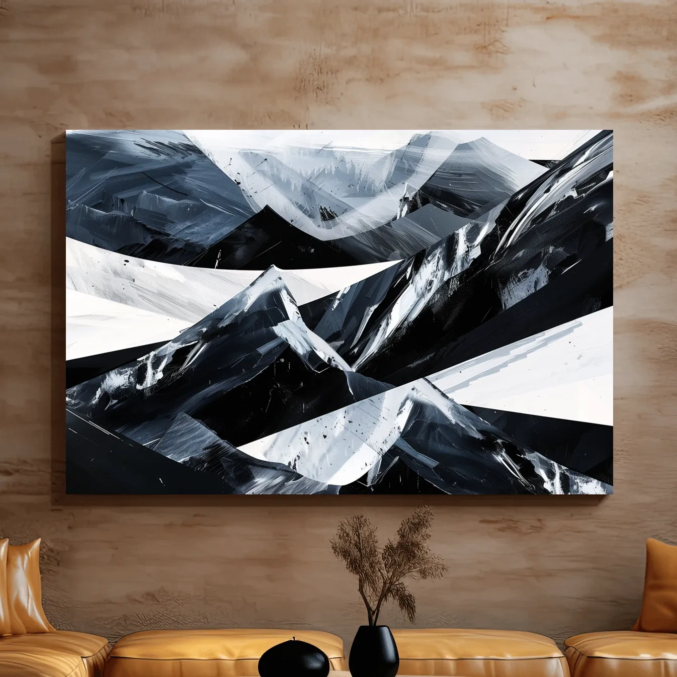 Modern abstract black and white mountain wall art painting