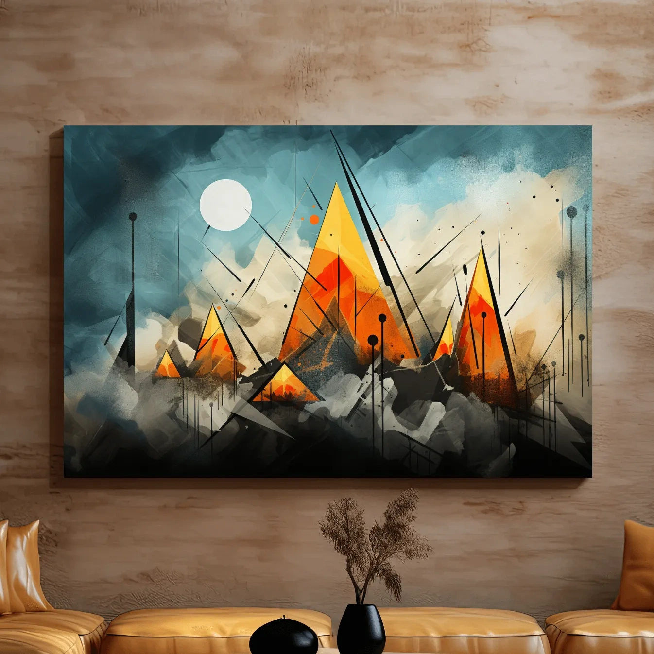 Energetic abstract mountain painting wall art