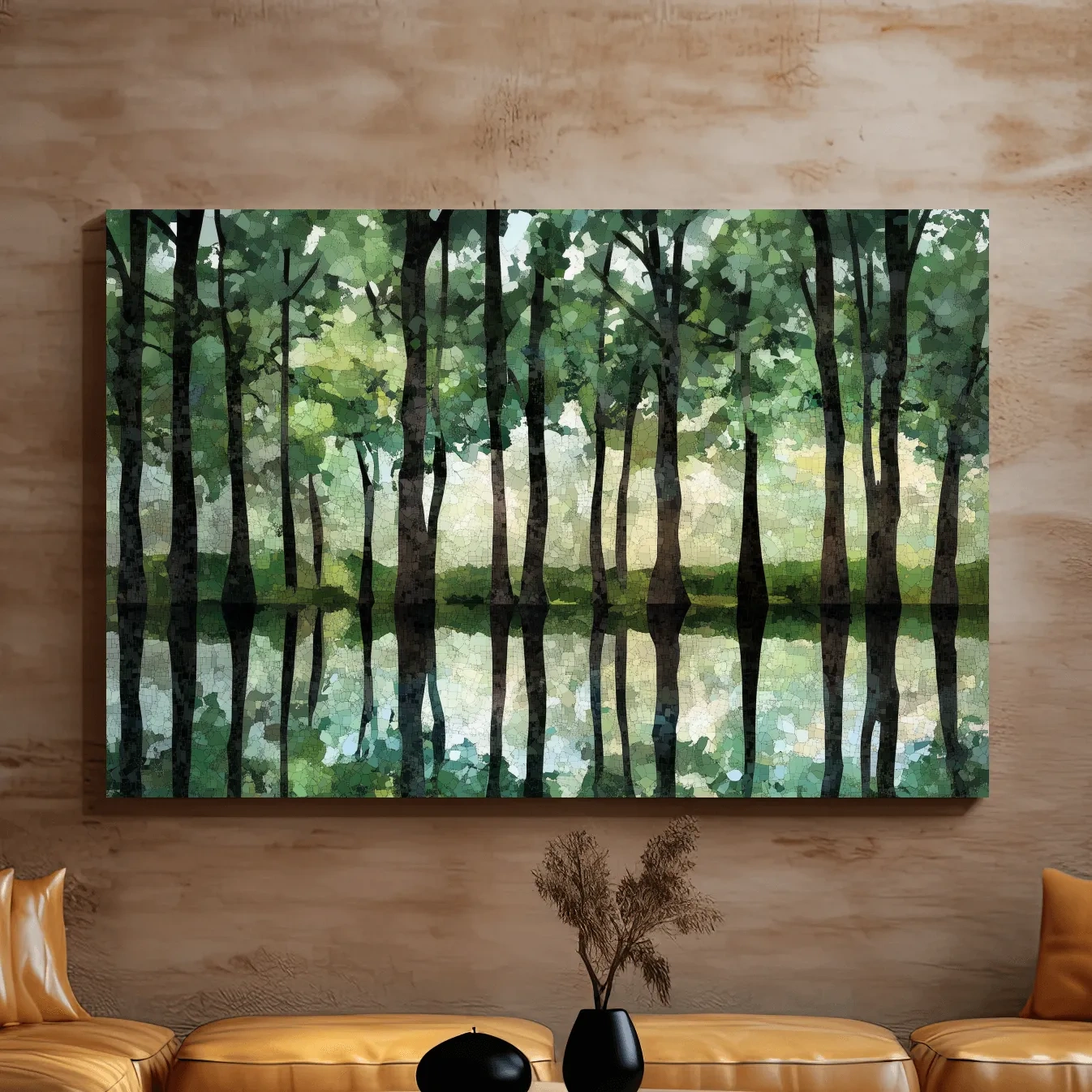 Forest of trees pattern artwork, mosaic style painting wall art
