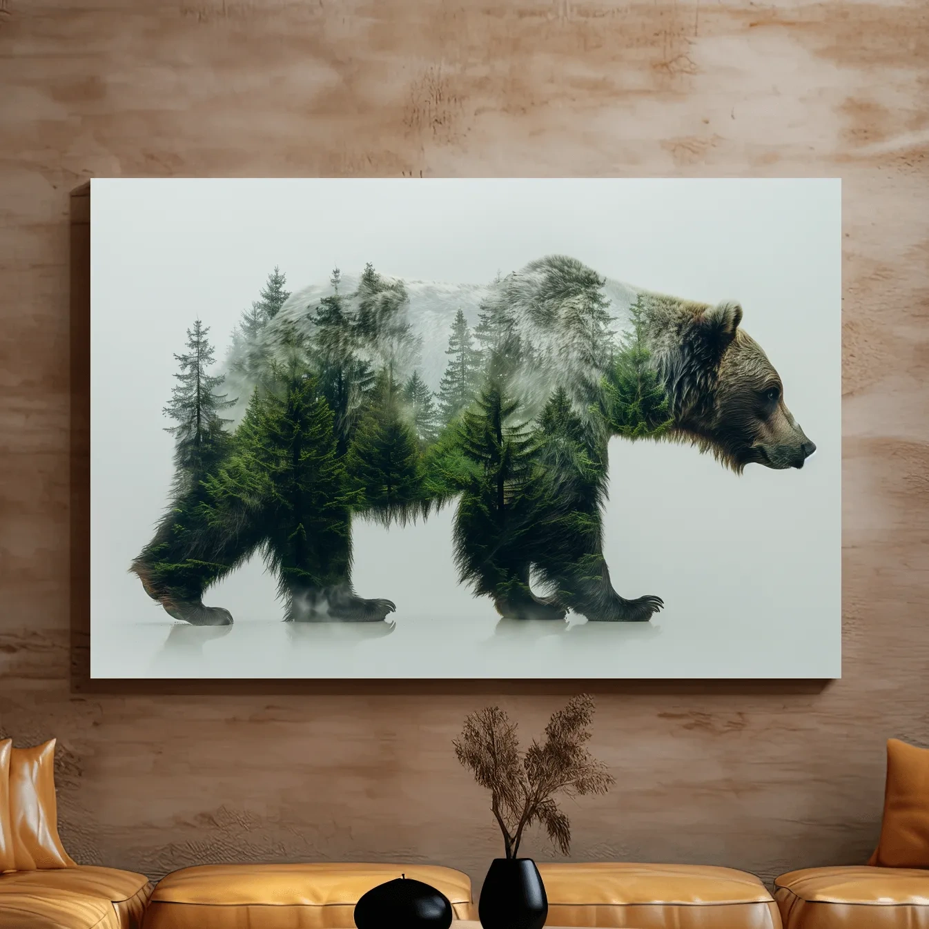 Surreal Grizzly Bear Double Exposure Forest - Wildlife Nature Wall Art