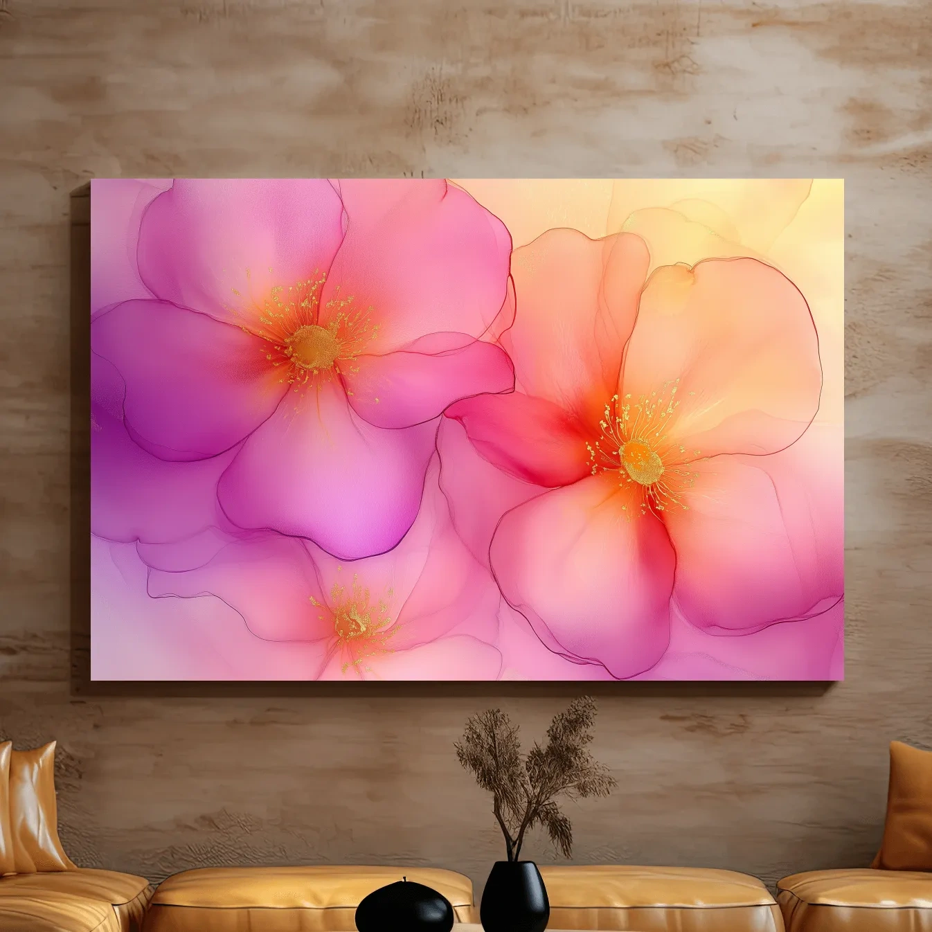Vibrant Pink Blossom Watercolor Illustration - Modern Floral Wall Art