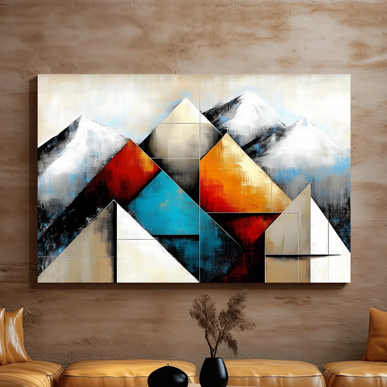 Geometric glacier mountain painting, textured art effect