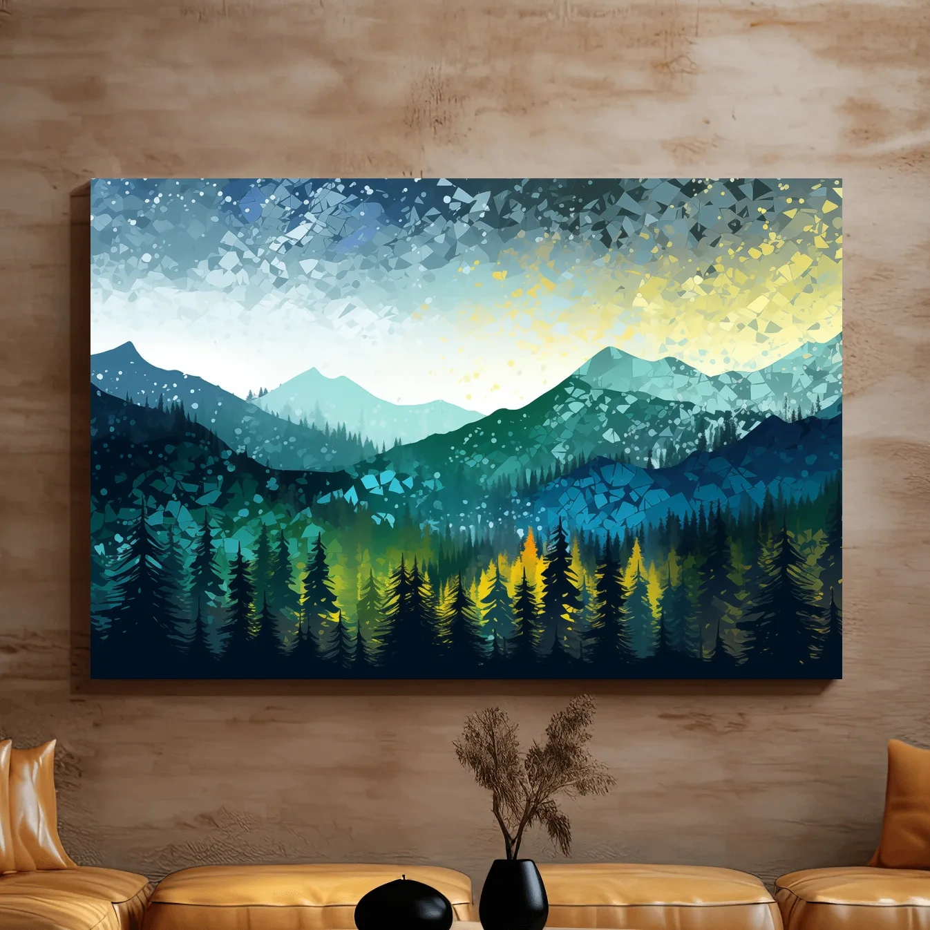 Geometric Mountain Forest Landscape - Abstract Mosaic Wall Art