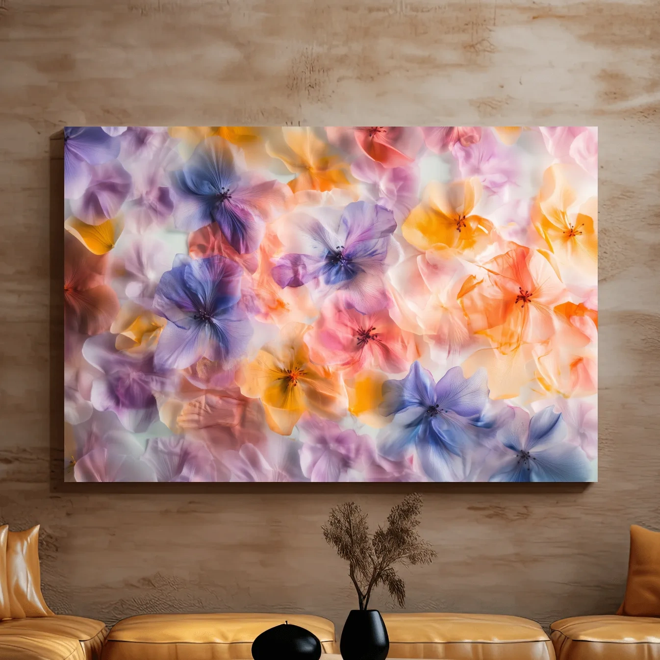 Colorful oshibana pressed flower artwork