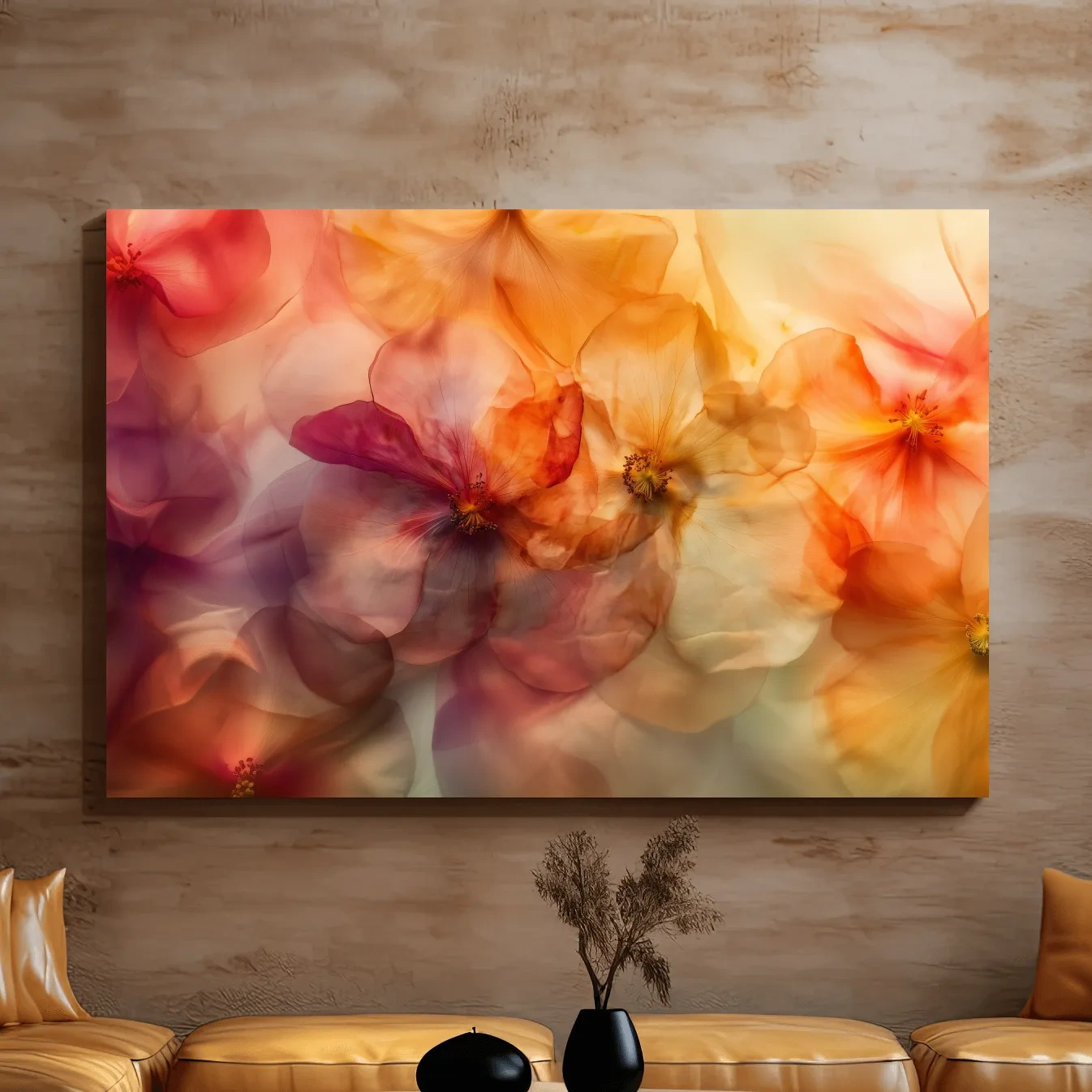 Oshibana style pressed flowers wall art print
