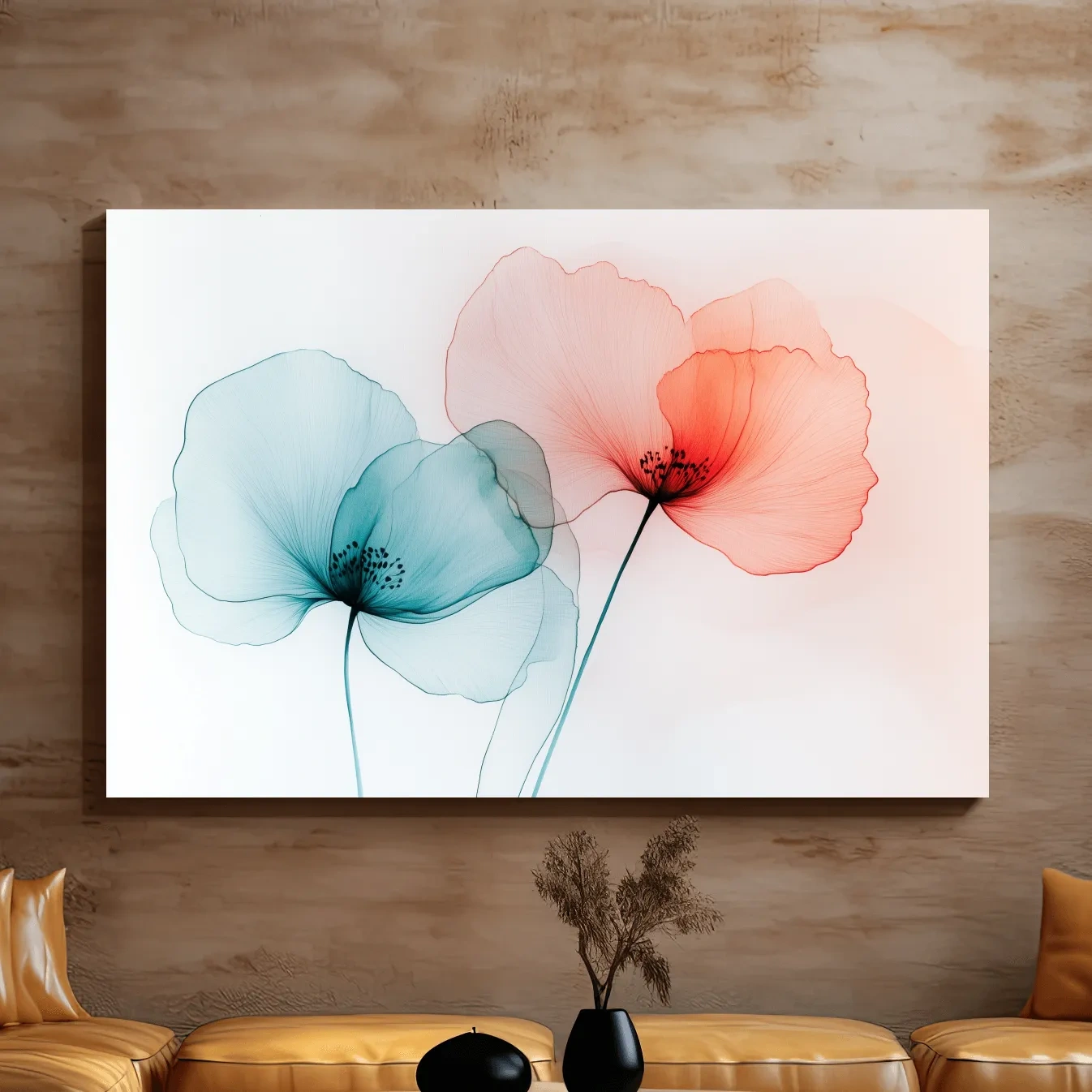 Minimalist Translucent Poppy Flowers Watercolour - Modern Botanical Wall Art