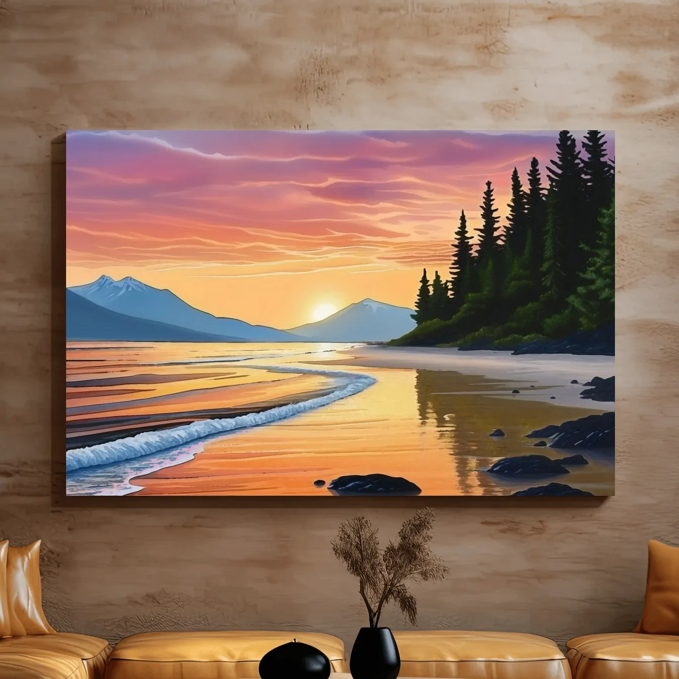 Pacific Northwest artwork, sunset over the beach painting