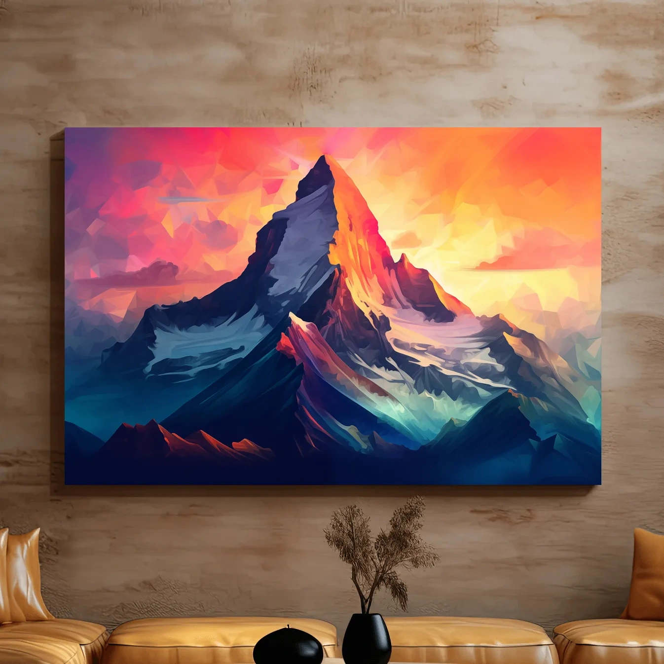 Abstract mountain painting at sunrise