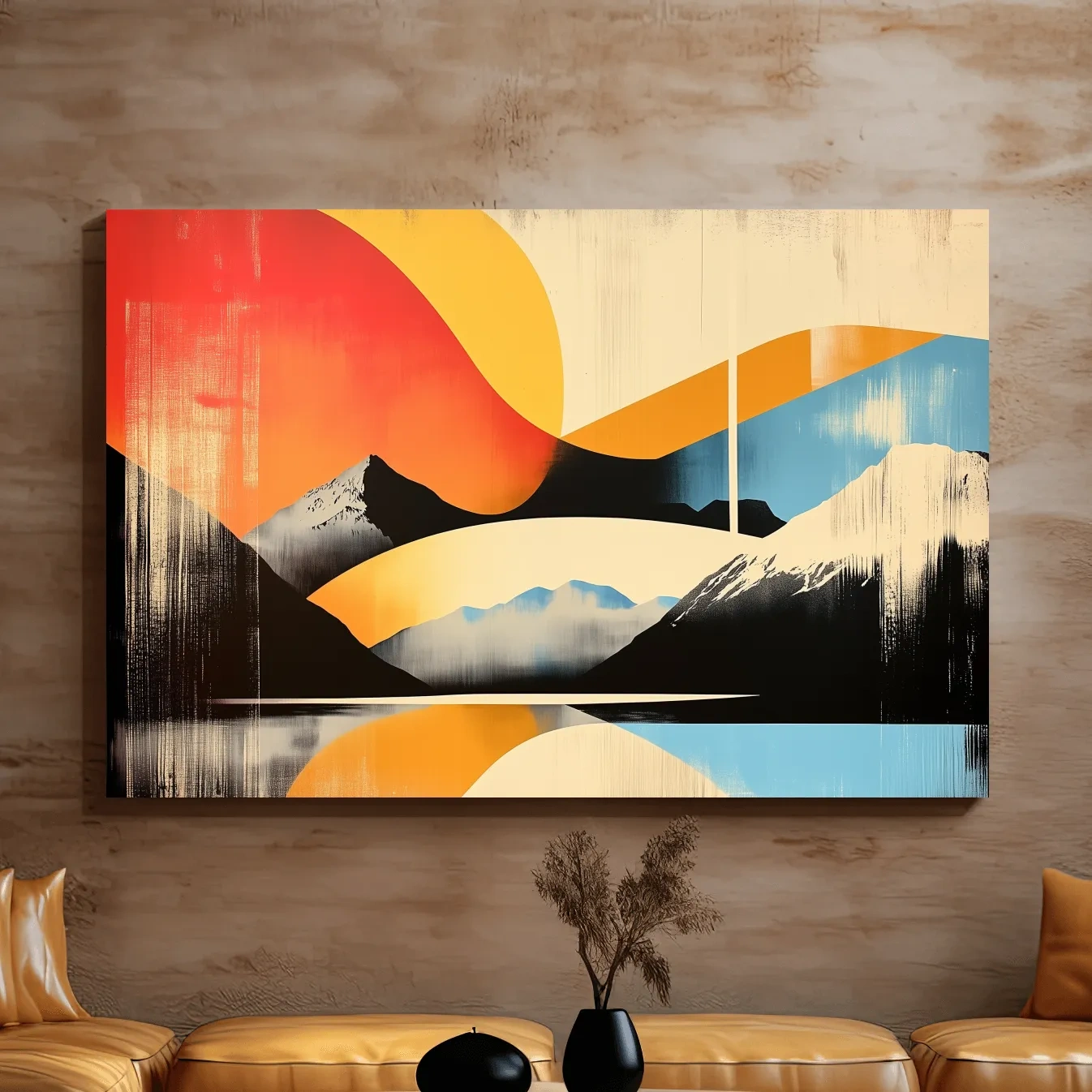 Abstract Retro Mountain Sunrise Landscape - Modern Graphical Wall Art
