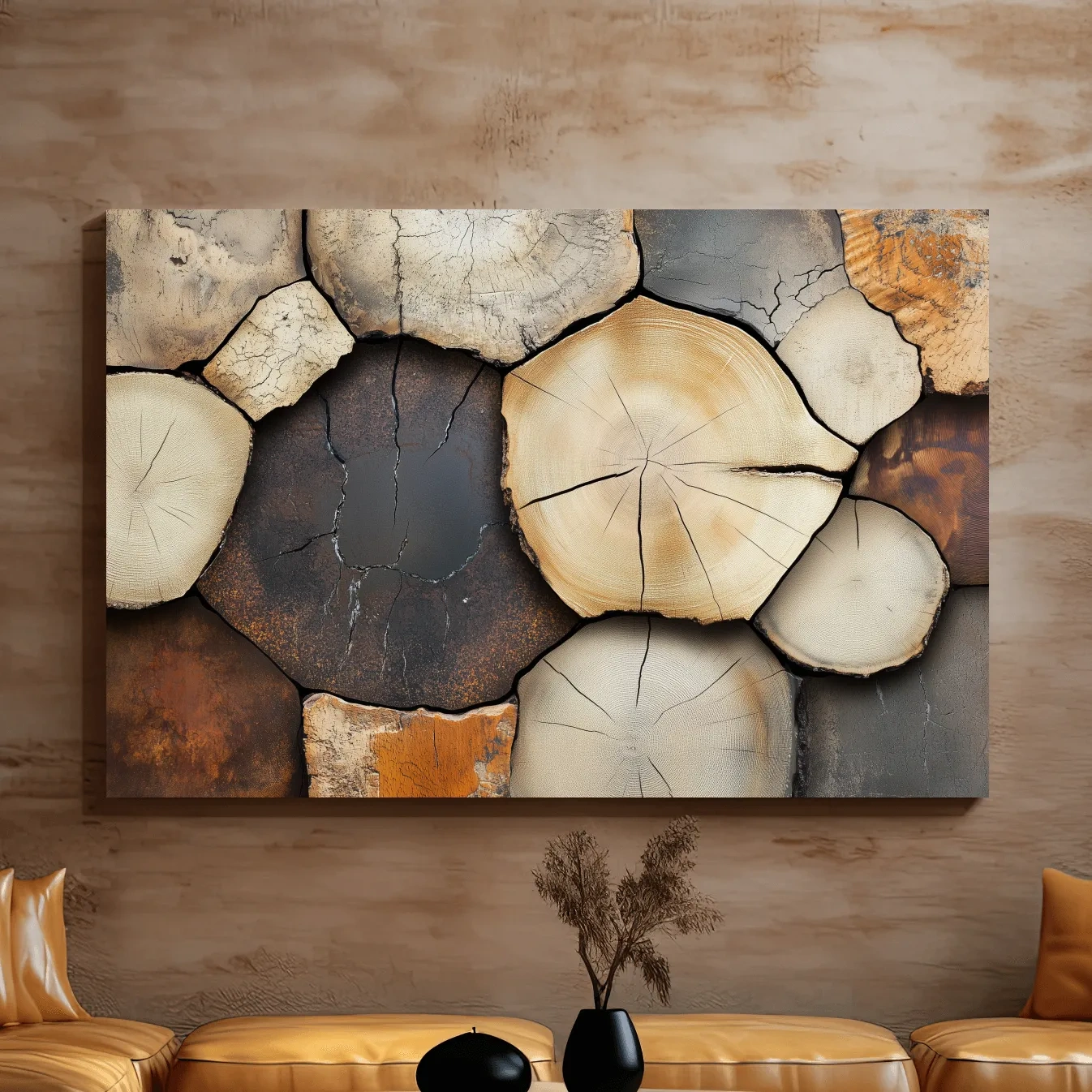 Rustic Stacked Firewood Log Cross Sections - Warm Neutral Wood Texture Wall Art Print
