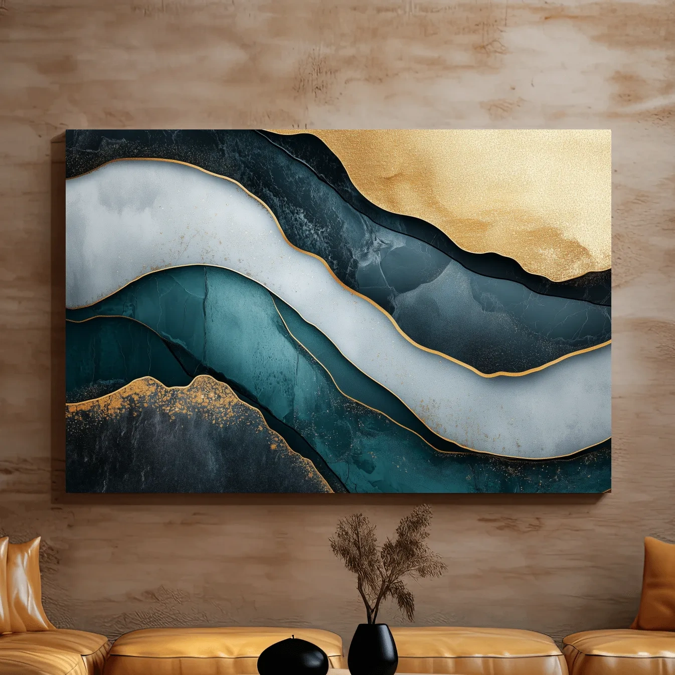 Elegant abstract mountain artwork, flowing textured 3D layer effect wall art