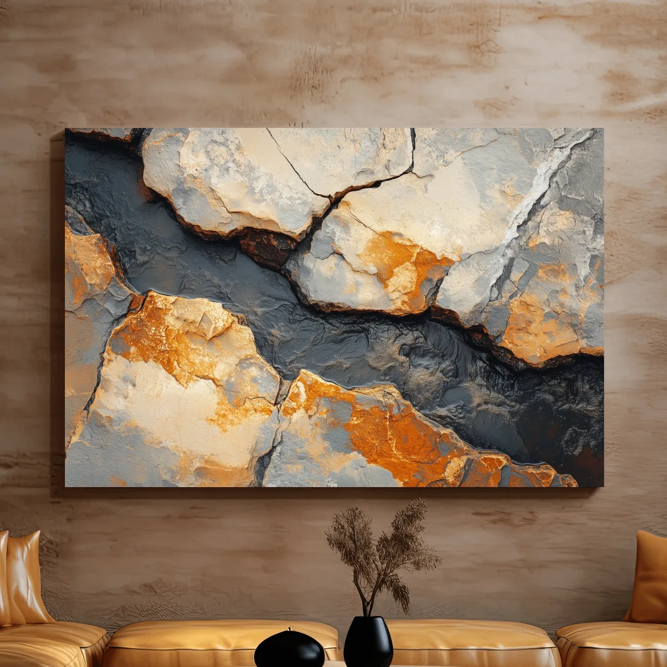 Rust And Slate Cracked Stone Texture - Rustic Geology Wall Art