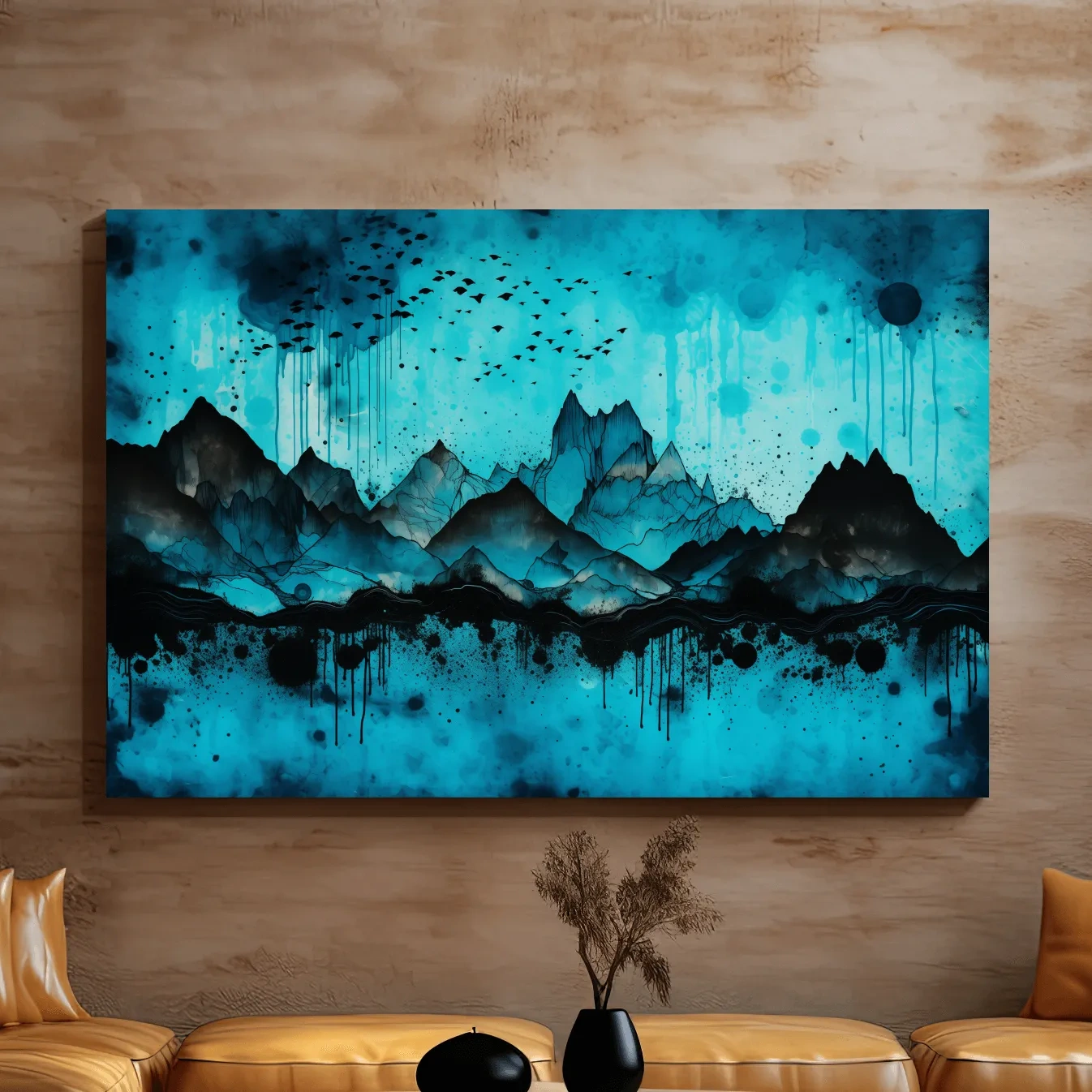 Ink Wash Mountain Range Artwork - Moody Abstract Watercolor Wall Art