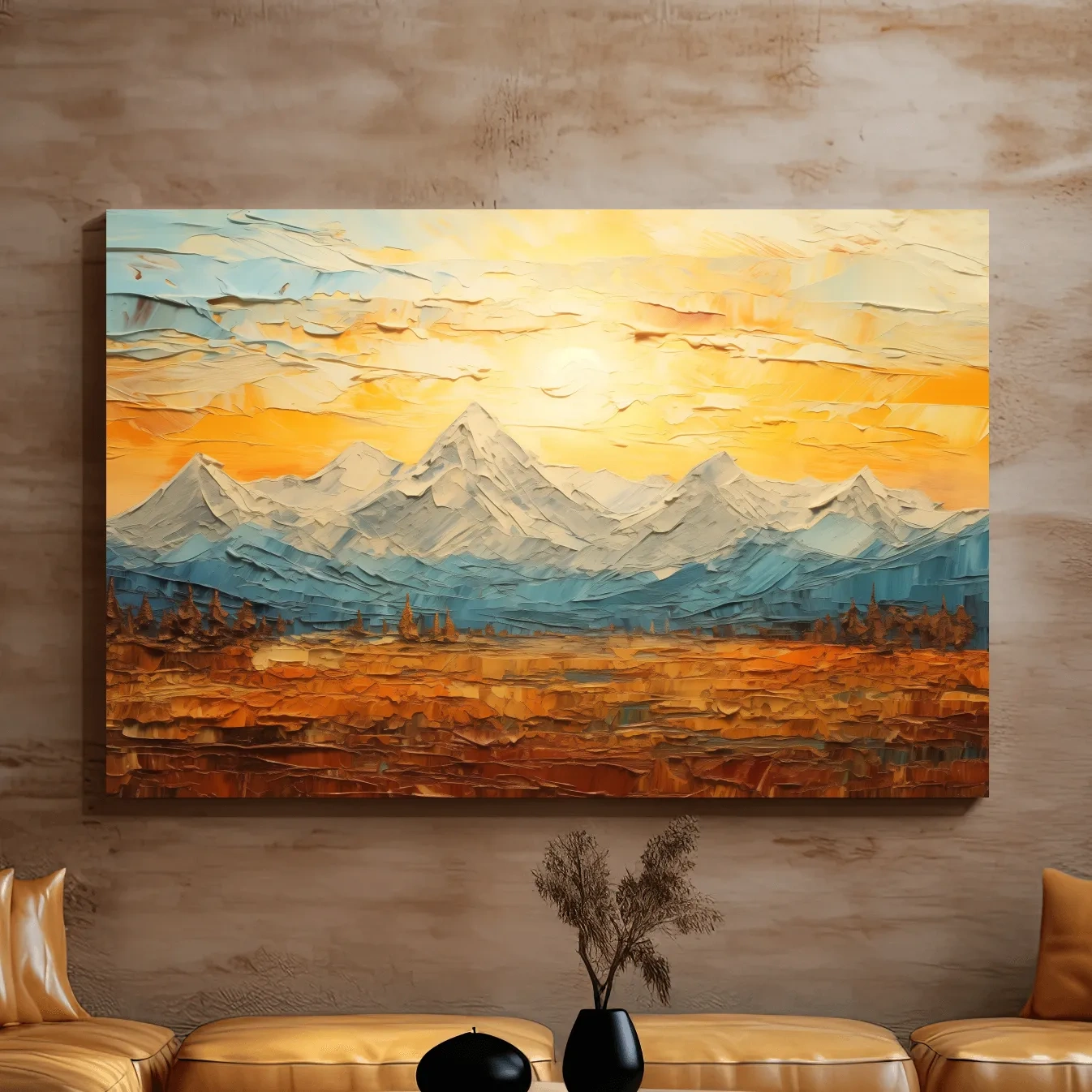 Textured Abstract Glacier Sunrise Landscape - Impasto Style Wall Art
