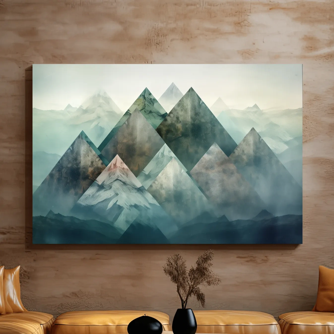 Geometric Misty Mountain Peaks - Mystical Abstract Alpine Wall Art