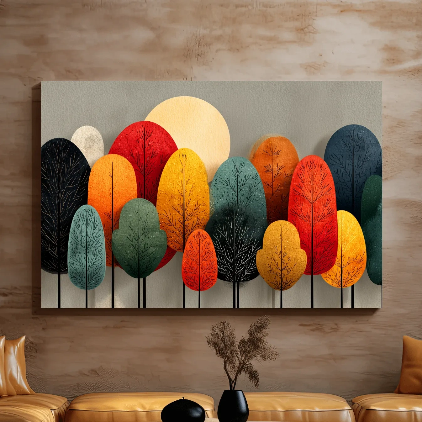 Mid-Century Abstract Autumn Forest Trees - Modern Scandinavian Landscape Artwork