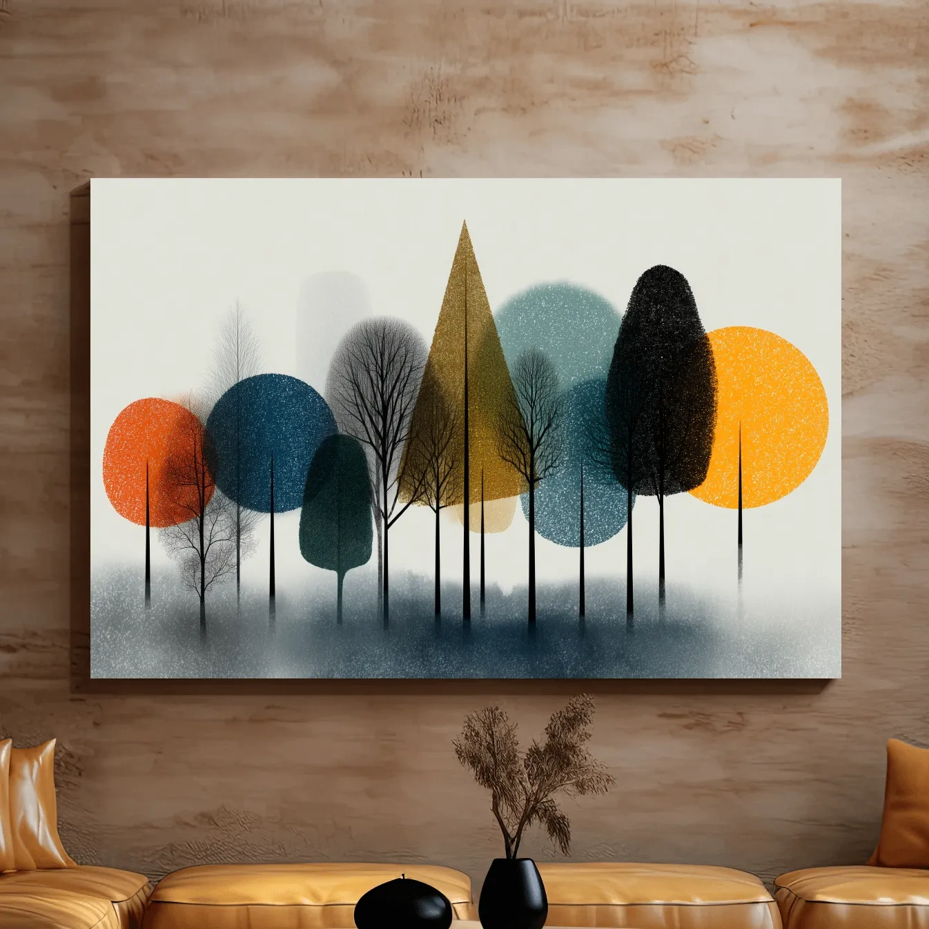 Mid-Century Abstract Forest Trees - Modern Geometric Landscape Wall Art