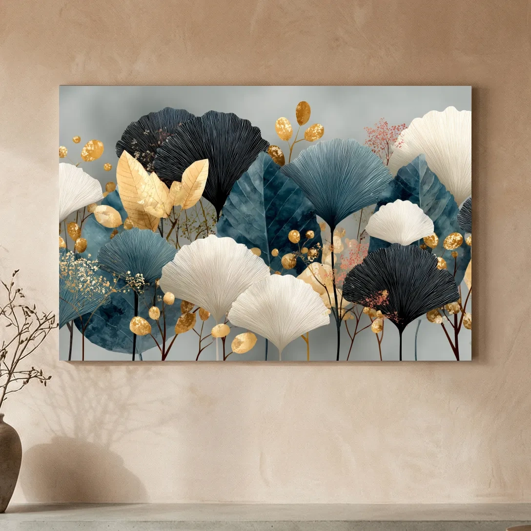 Luxe Ginkgo Leaves Botanical Illustration - Modern Japandi Wall Art